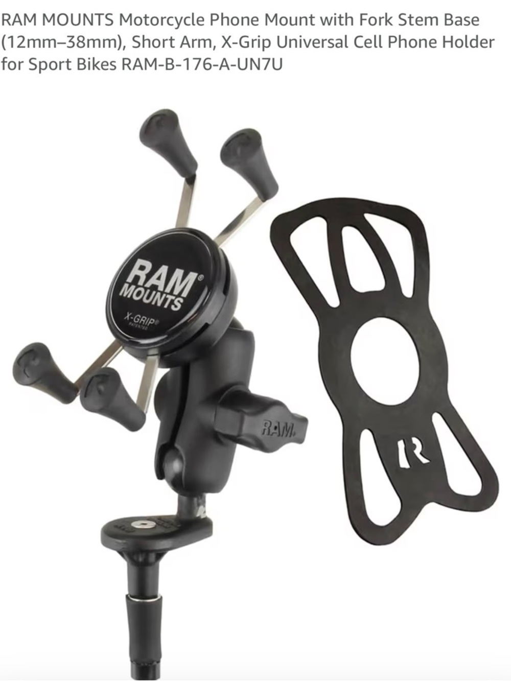 RAM MOUNTS X-Grip Motorcycle Phone Mount with Fork Stem Base - Black